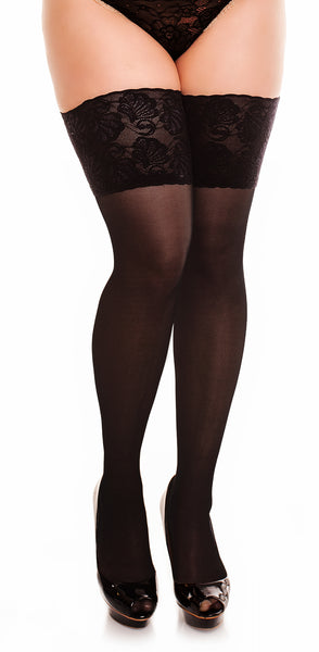 Lace Thigh High Stockings "Deluxe 20" by Glamory 50111 Plus Black