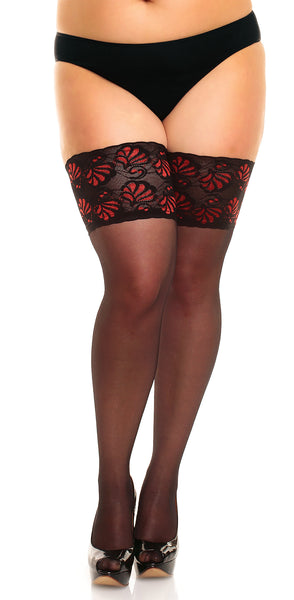 Lace Thigh High Stockings "Deluxe 20" by Glamory 50111 Plus Black and Red