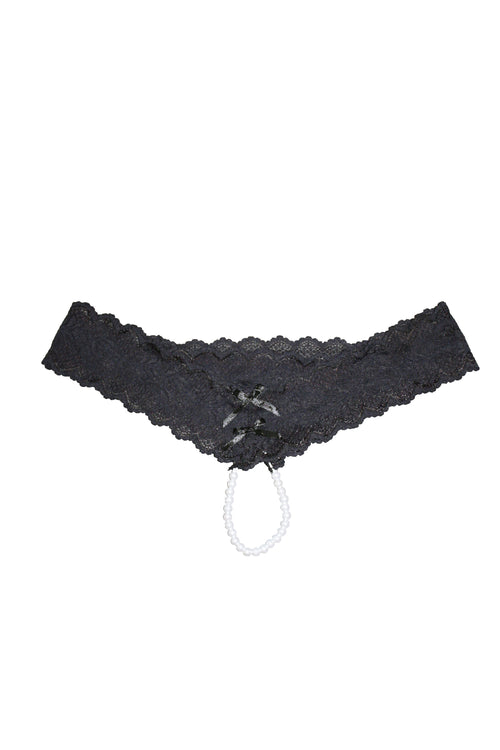Pearl Panty Thong by iCollection Lingerie 7119 Black